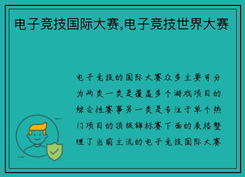 电子竞技国际大赛,电子竞技世界大赛